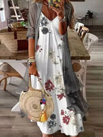 White Casual V Neck Floral Printed Two Piece Dresses