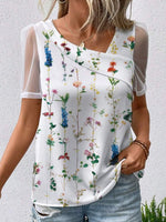 LilyWish MulticolorCasual V Neck Floral Printed Short Sleeve Blouse