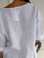 LilyWish Solid Buttoned V-Neck Short Sleeve Top