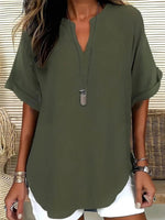 LilyWish Special Plain V-Neck Short Sleeve Top
