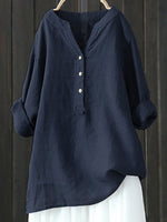 LilyWish Standing Collar Solid Color Button Up Long Sleeve Top
