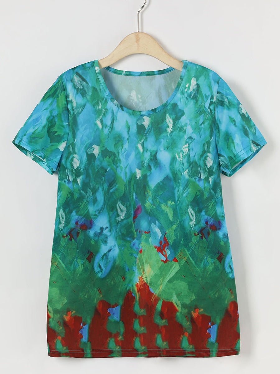 Tie-dye Casual Summer Round Neck Short Sleeve Printed T-shirt