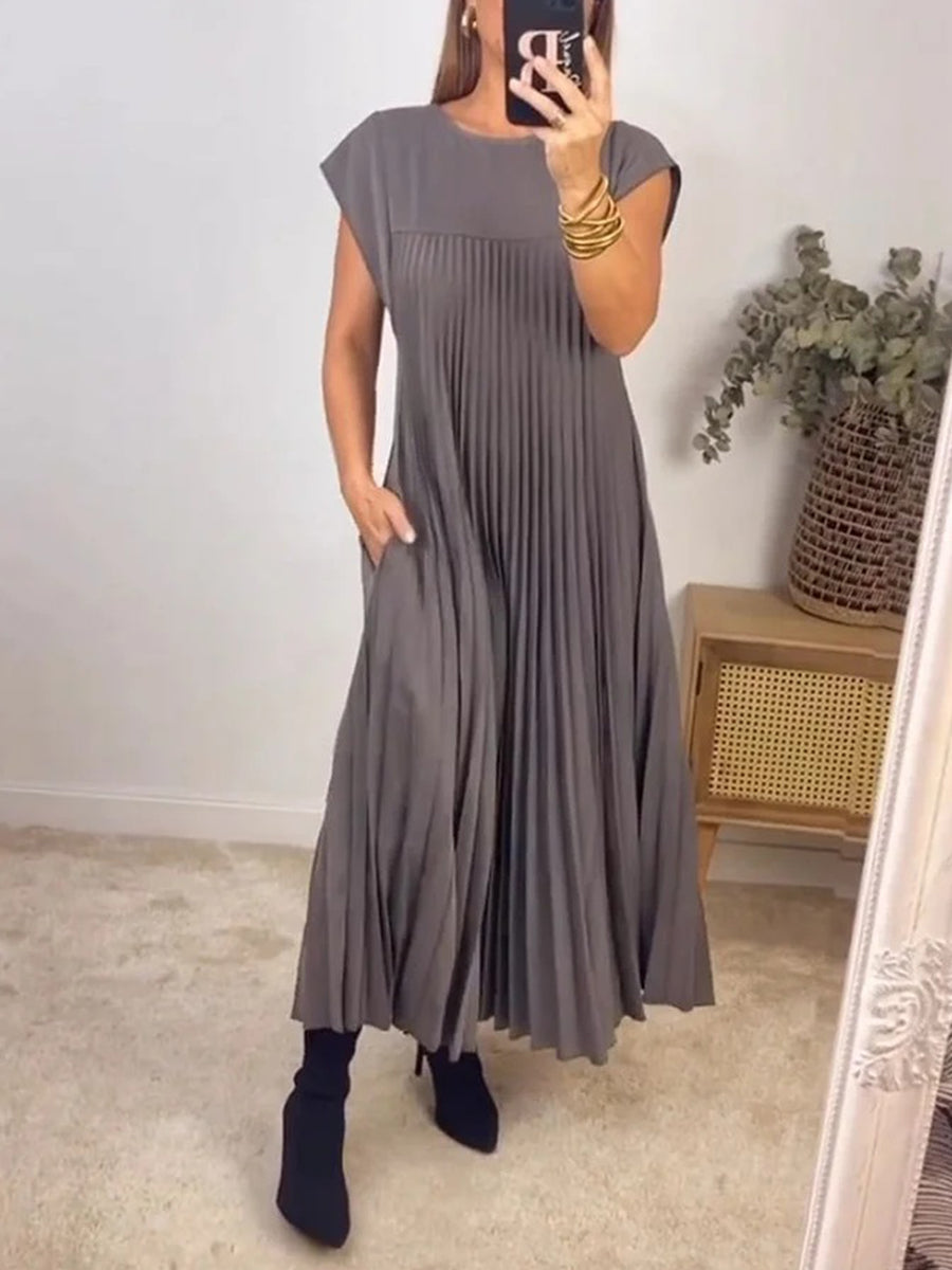 Sleeveless Pleated Simple Solid Color Dress