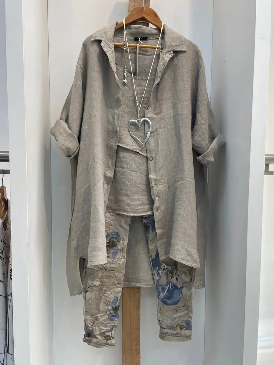 Plus Size Grey Tank Top Trouser Cardigan Three Piece Set