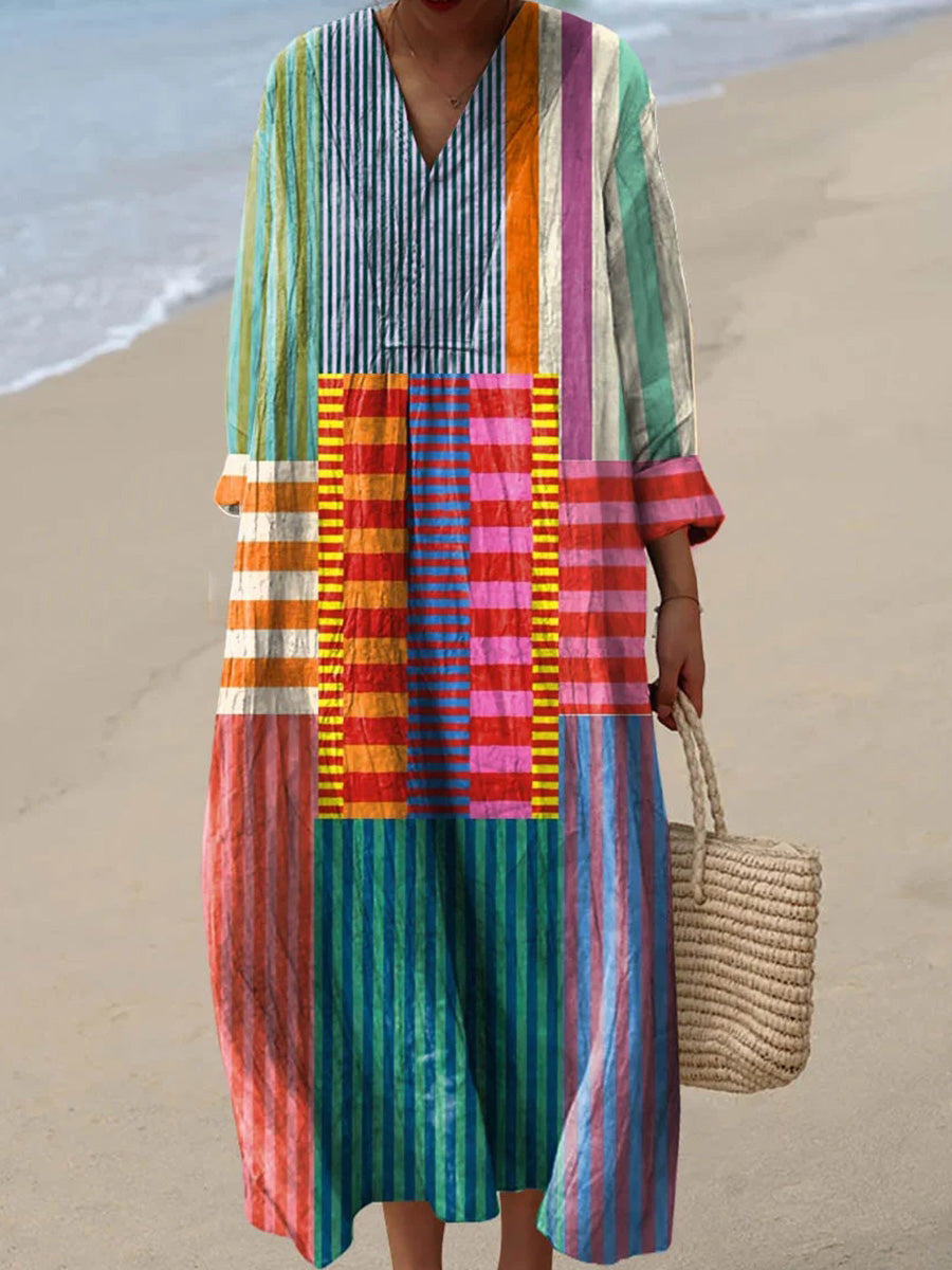 Women¡¯s Colorblock Striped Loose Maxi Dress