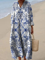 Breezy Blue V-Neck Long Sleeve Maxi Dress