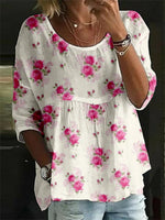 LilyWish Vintage Floral Print Crew Neck Half Sleeve T-Shirt