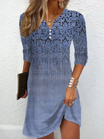 LilyWish Loose Ethnic Printed V Neck Dress