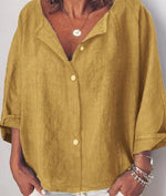 LilyWish Casual Solid V-neck Long Sleeve Buttoned Blouse