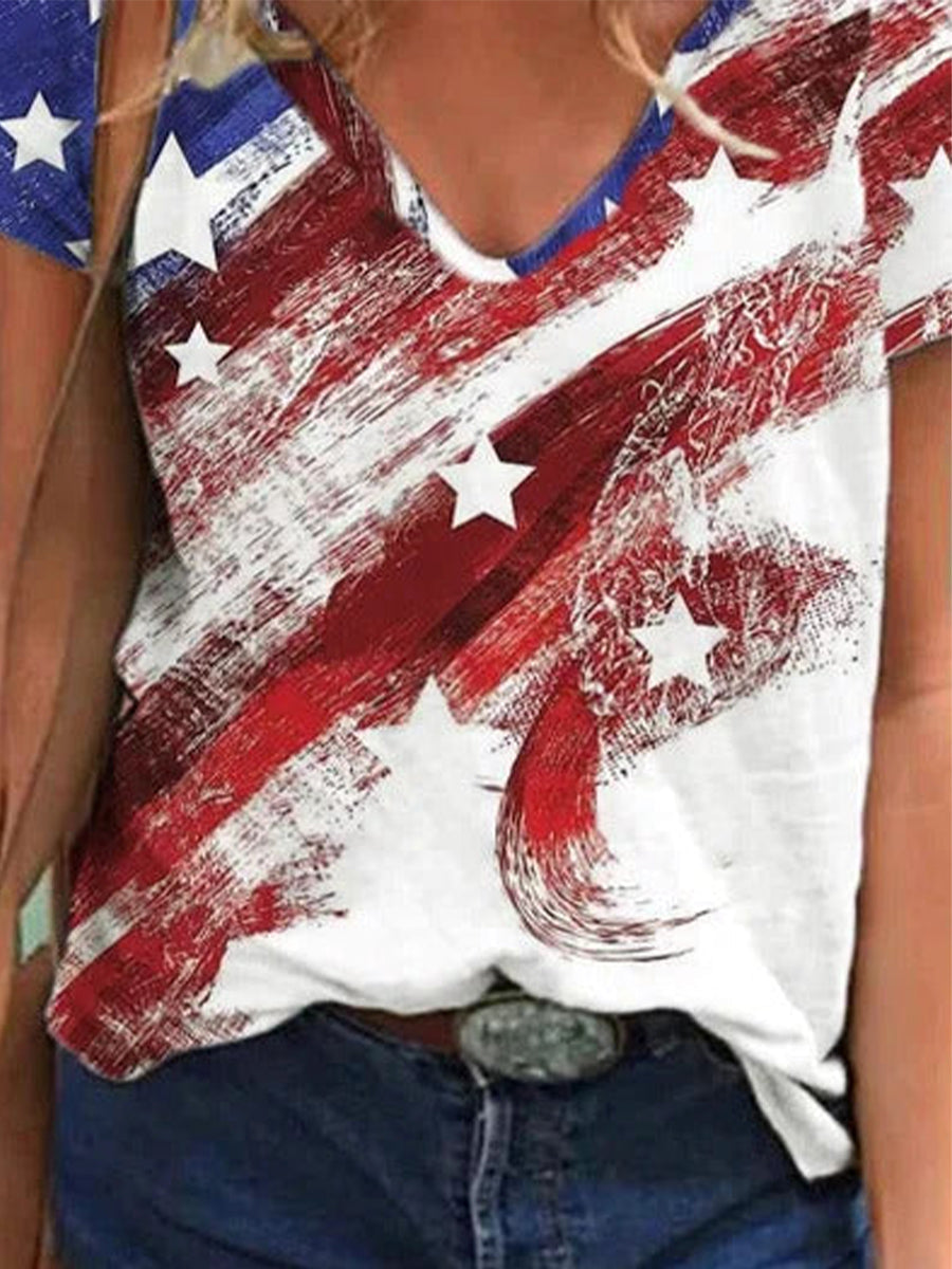 Casual V Neck Shift Abstract T-Shirts