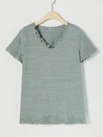 Casual Solid Embroidery V-neck Short Sleeve T-shirt