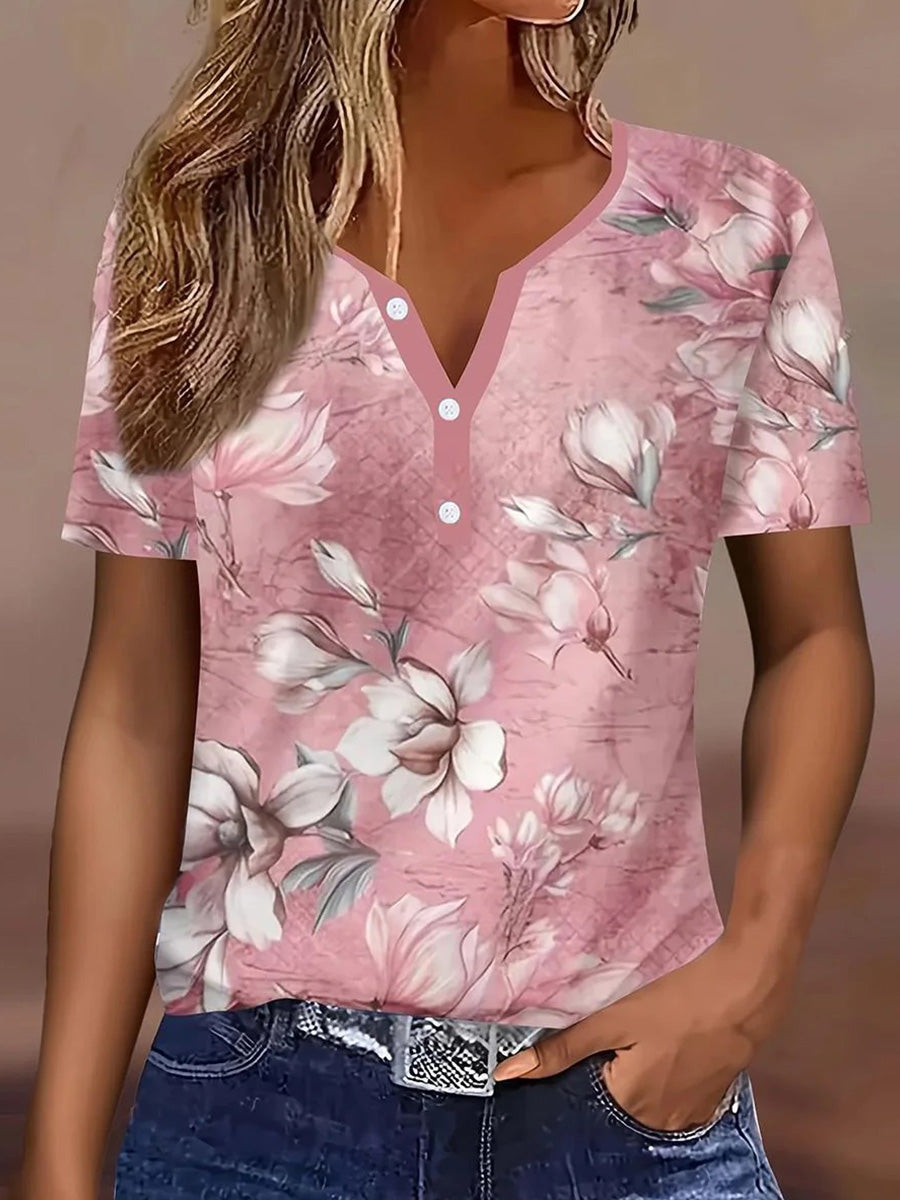 LilyWish Sweet Floral Print Short Sleeve Top