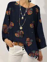 LilyWish Colorful Floral Print Crew Neck Long Sleeve Blouse