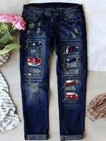 LilyWish Stretch Ripped Frayed Raw Hem Distressed Jeans