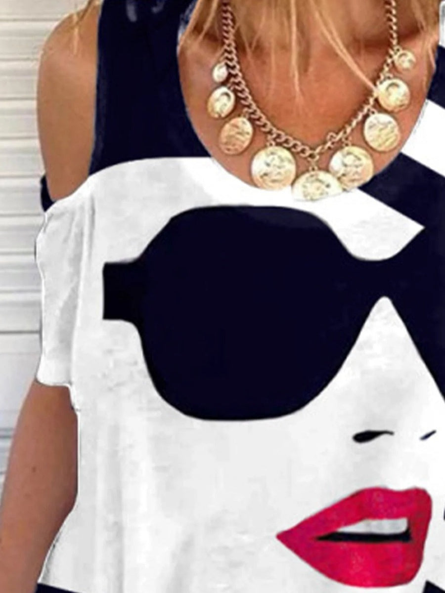 LilyWish Cotton Summer Abstract V-neck Short Sleeve Casual T-shirt