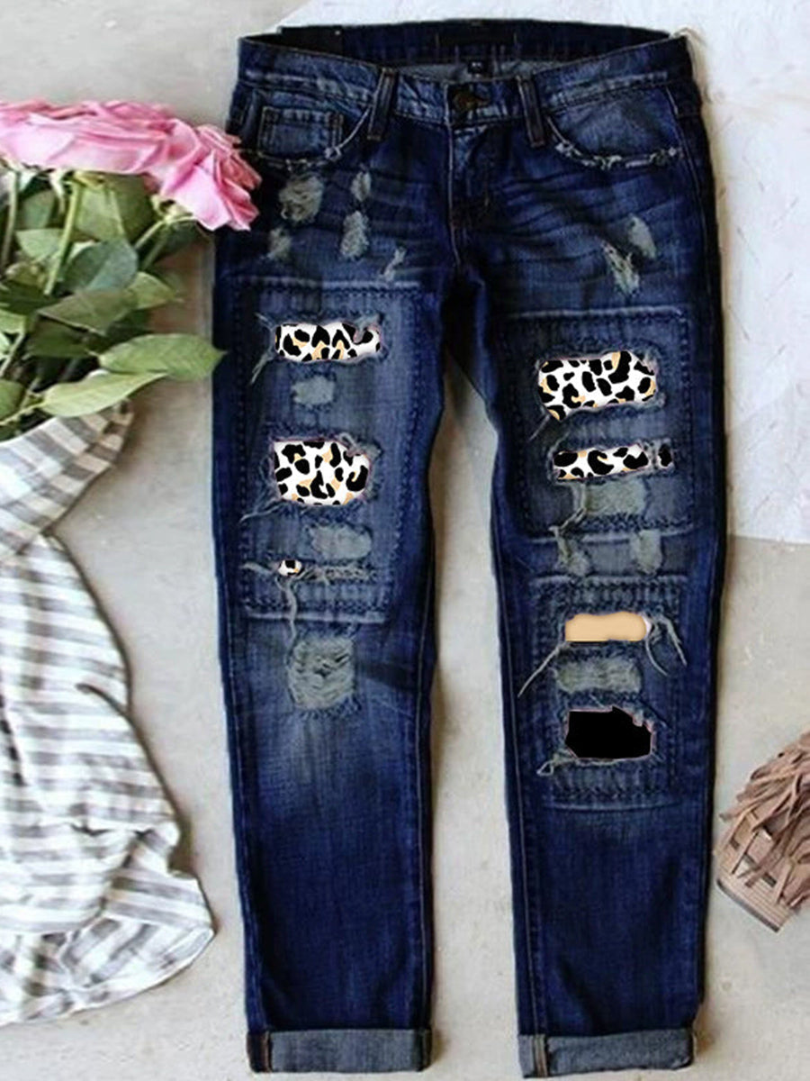 LilyWish Stretch Ripped Frayed Raw Hem Distressed Jeans