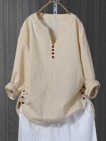 LilyWish Literary And Artistic Pullover V-Neck Loose Fitting Shirt