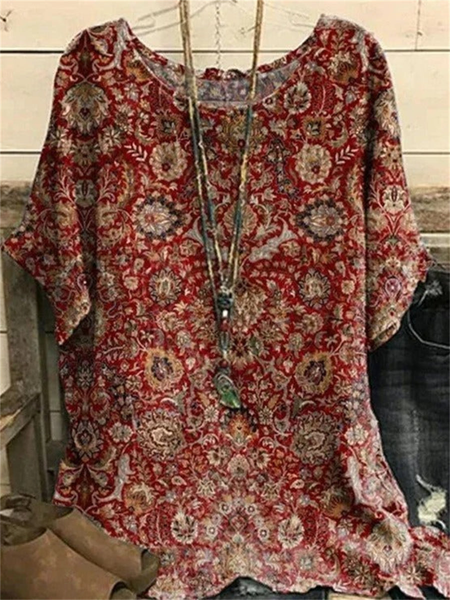 LilyWish Paisley Loose Crew Neck Casual Shirt