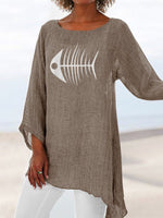 LilyWish Crew Neck Casual Animal Print Long Sleeve Blouse