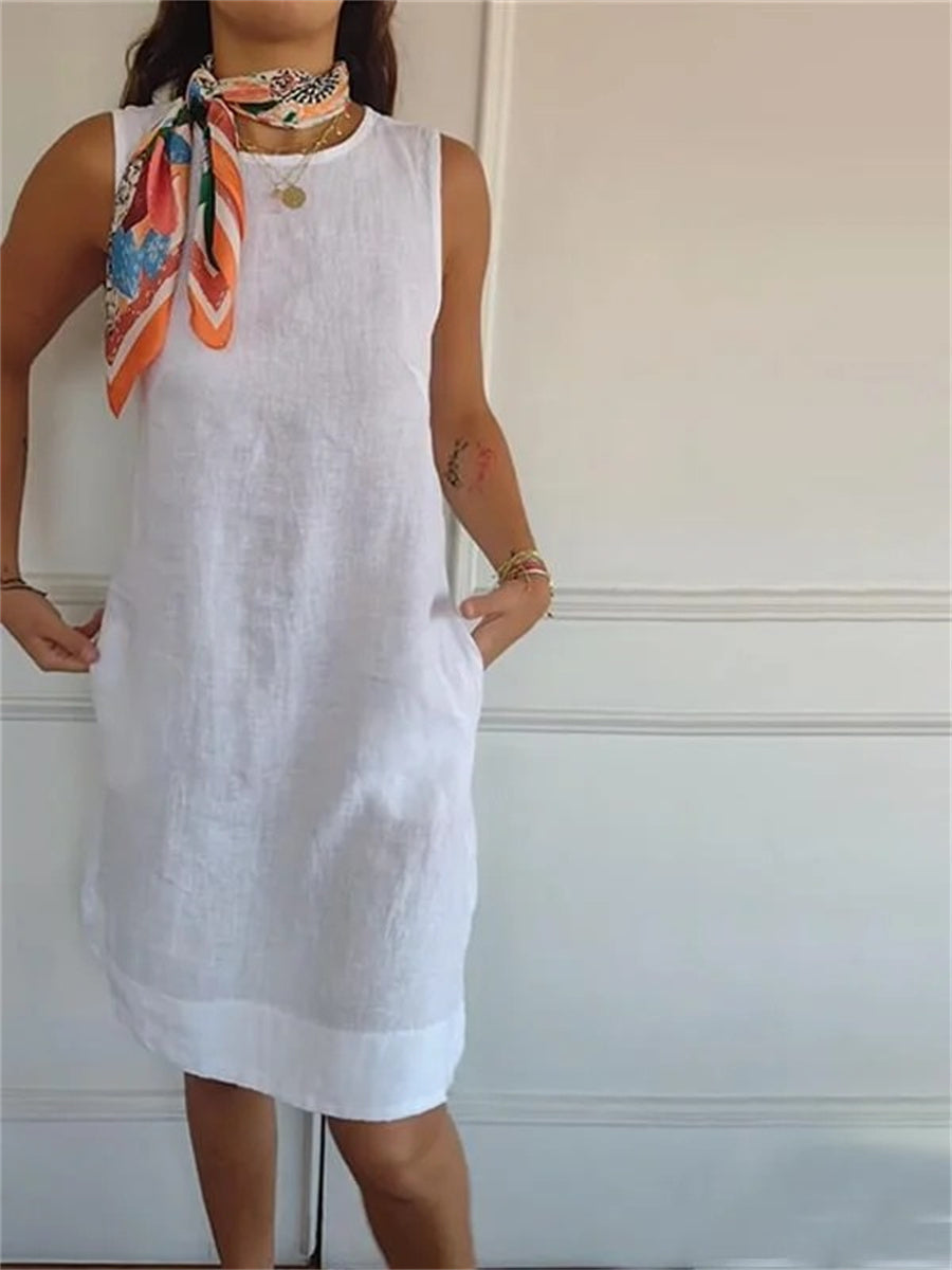 Solid Simple Round Neck Sleeveless Dress