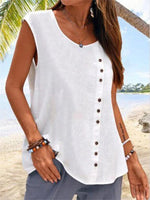 White Casual Round Neck Soild Sleeveless Blouse