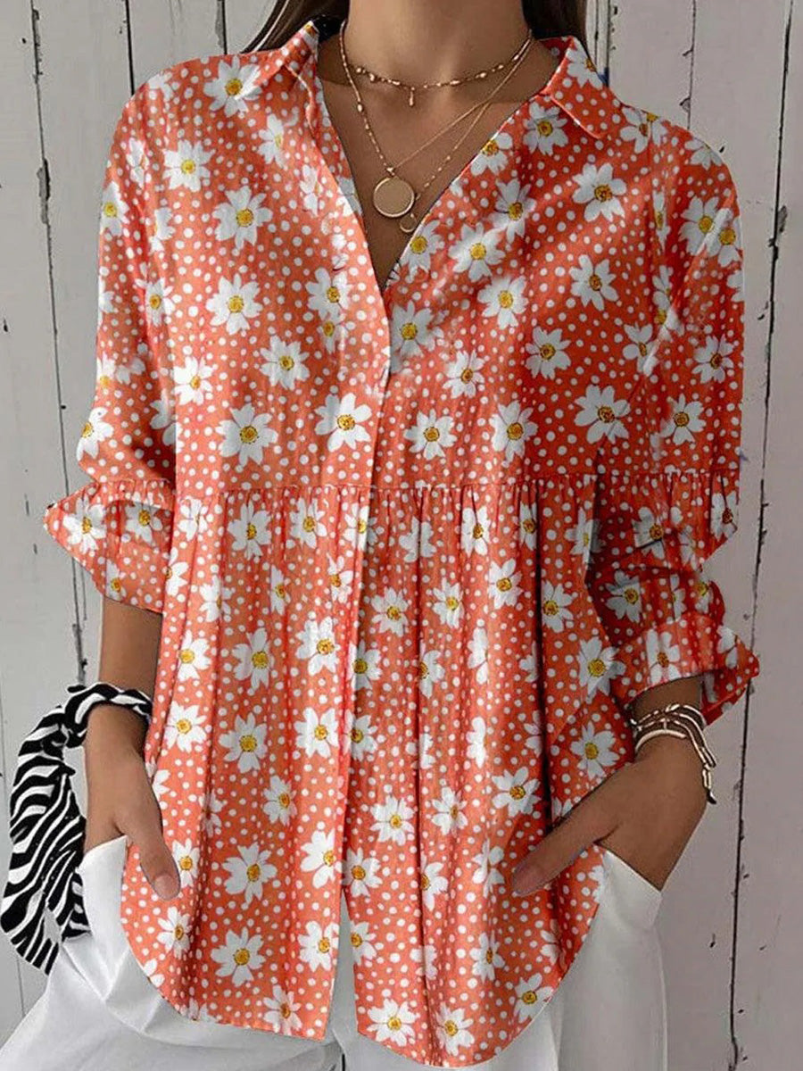 LilyWish Romantic Floral Print Long Sleeve Top