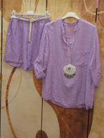Purple Casual V Neck Solid Long Sleeve Two Piece Sets