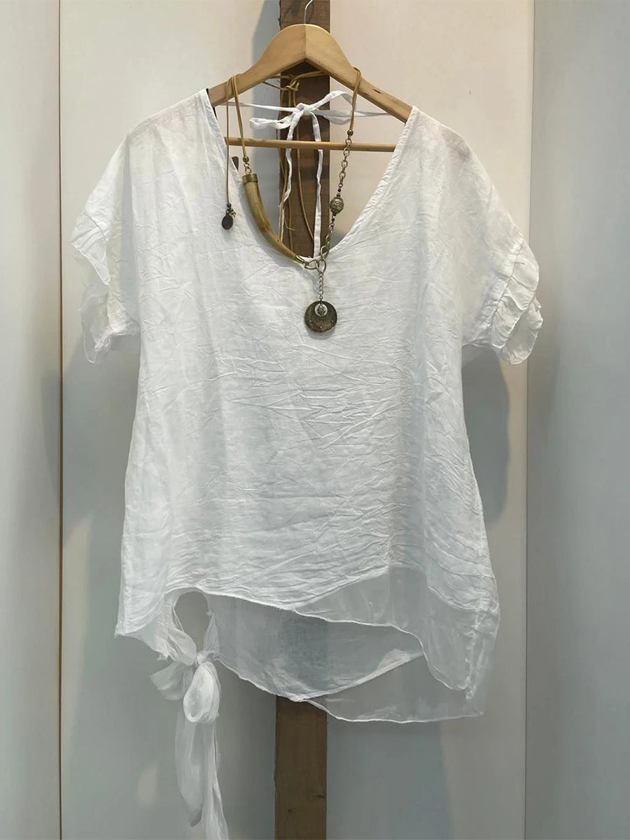LilyWish Plus SizeIrregular Bottom Solid T-Shirt