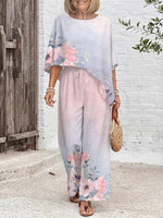 Sweet Round Neck 3/4 Sleeve Two Piece Set