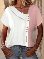 Casual Colour Block Short Sleeve Blouse