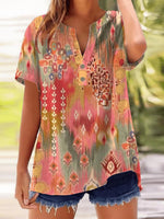 LilyWish Special V-neck Short Sleeve Pink Top