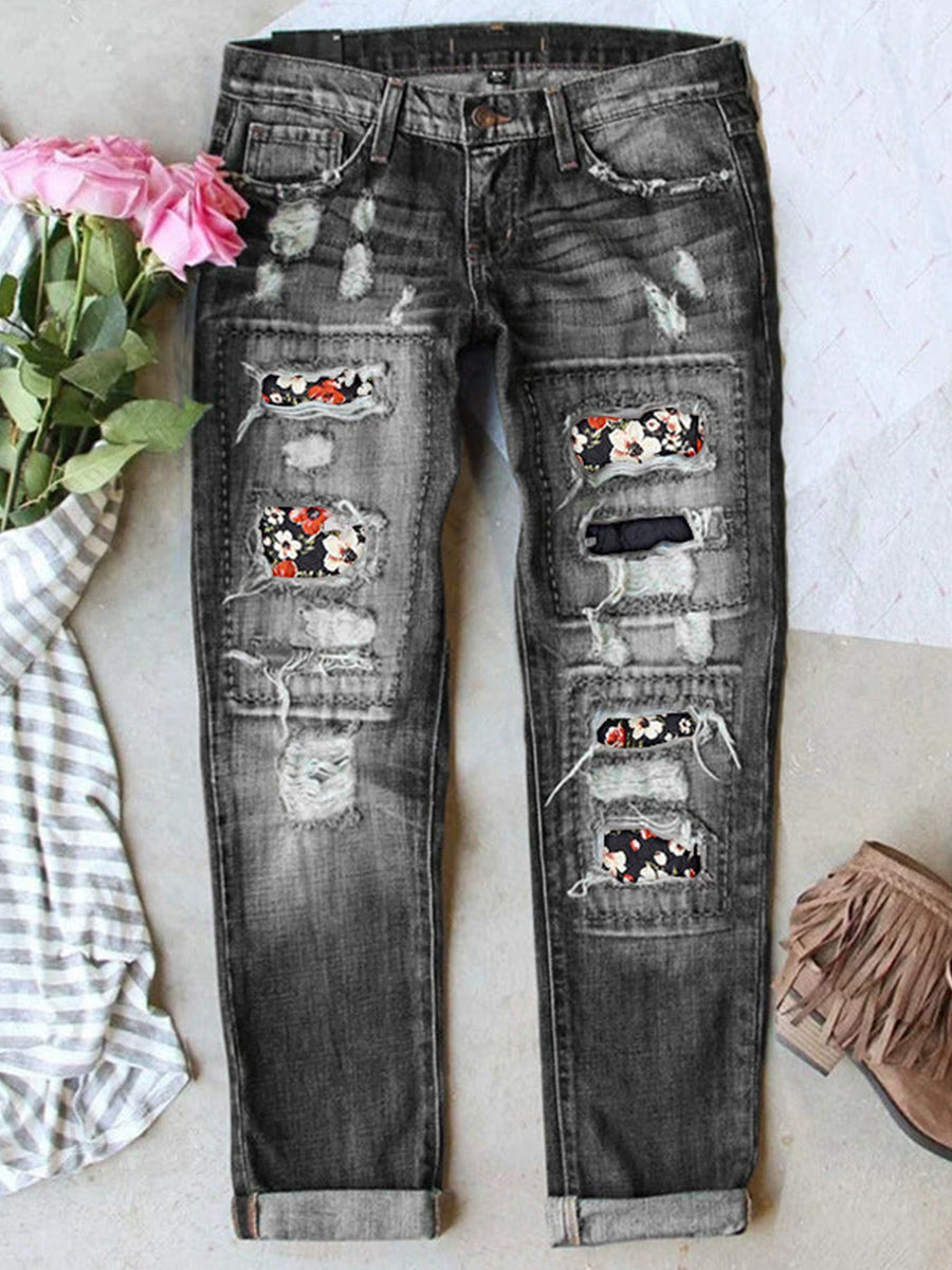 LilyWish Stretch Ripped Frayed Raw Hem Distressed Jeans