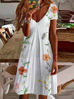 LilyWish Floral Print V-Neck Short Sleeve Mini Dress