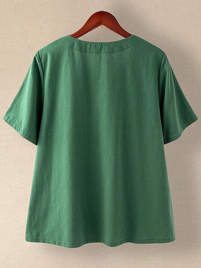 LilyWish Cat Print Buttons Short Sleeve Blouse