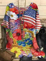LilyWish Crew Neck Floral And Flag Casual Batwing Sleeve Blouse