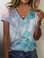 Casual Gradient V-neck Short Sleeve T-Shirt