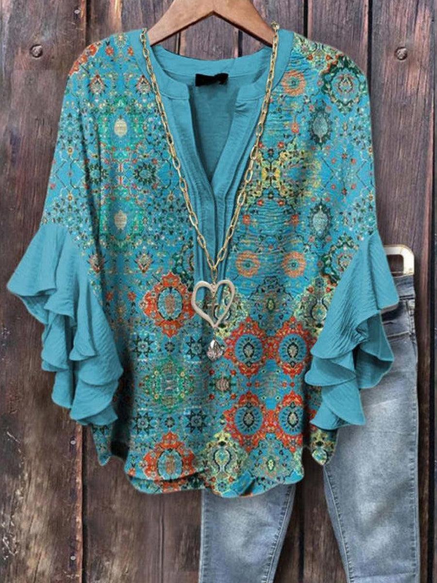 Casual Blue Bell Sleeve Top