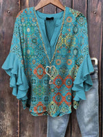 Casual Blue Bell Sleeve Top