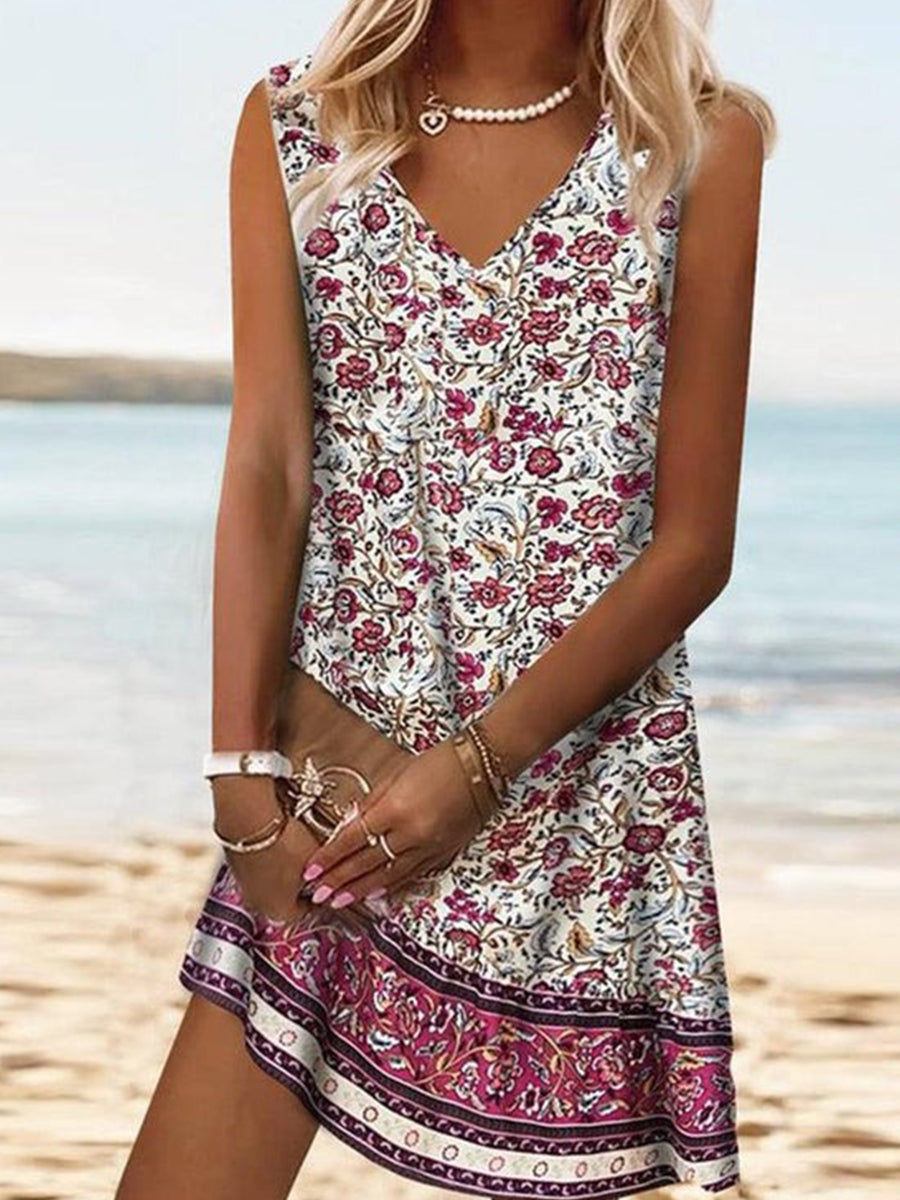 LilyWish Red Roses Sleeveless Shift Mini Dress