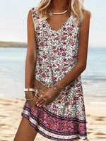 LilyWish Red Roses Sleeveless Shift Mini Dress