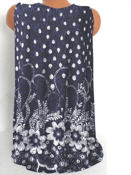 LilyWish Navy Casual Graphic Tops V Neck Floral Printed Sleeveless Tank
