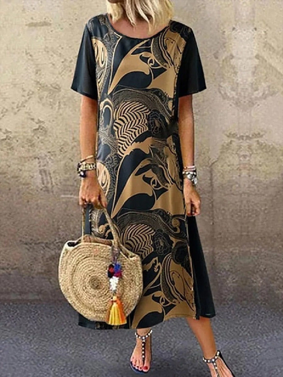 Casual Round Neck Printed Short Sleeve Dresses