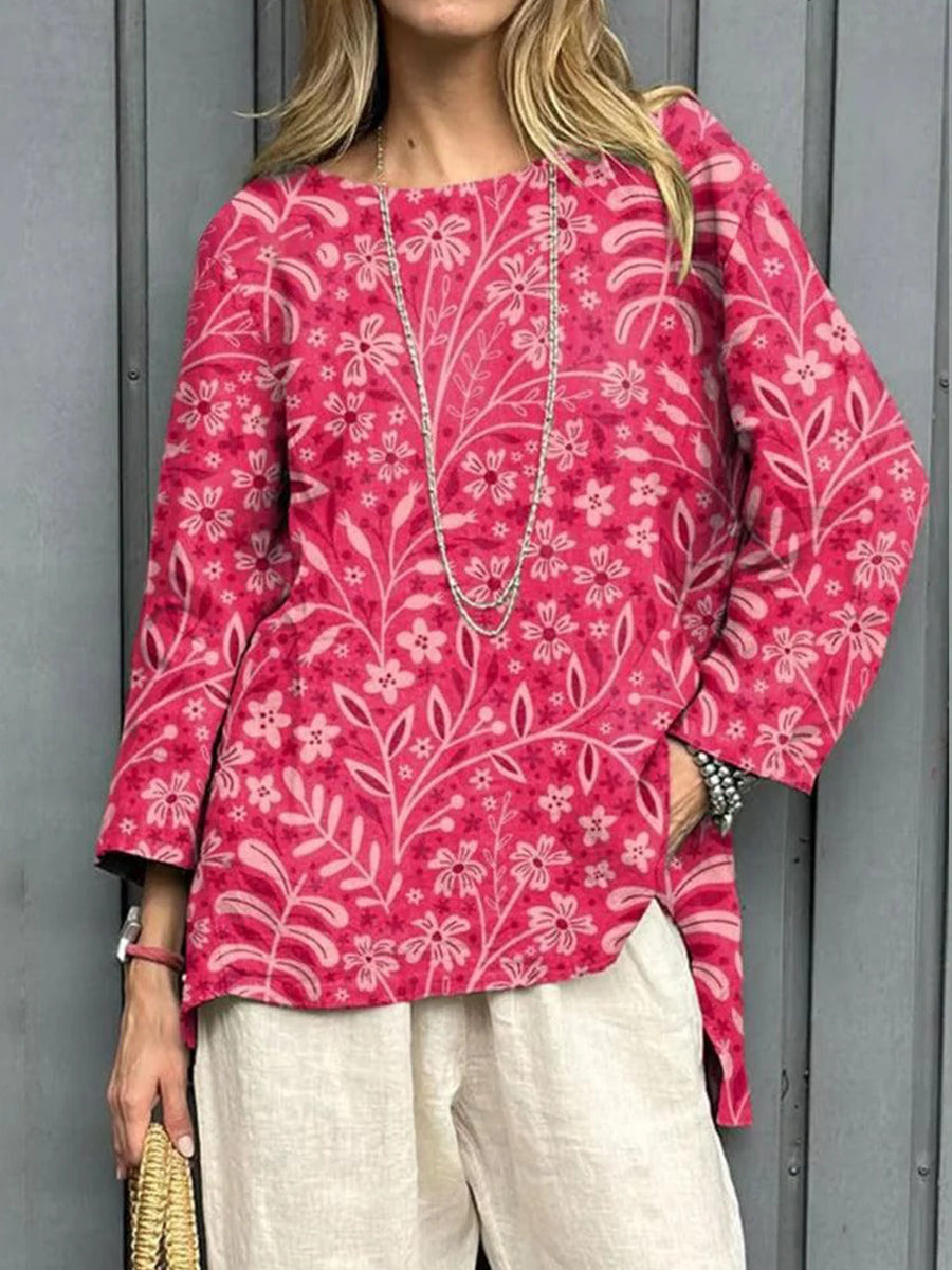 LilyWish Pink Floral Print Long Sleeve Top