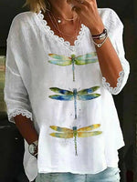 LilyWish Cute 3/4 Sleeve Animal Print White Top