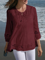 Casual Crew Neck3/4 Sleeve Lace Shirt