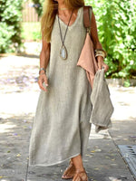 Women's Plain V-Neck Sleeveless Relaxed Fit Casual Maxi Dress