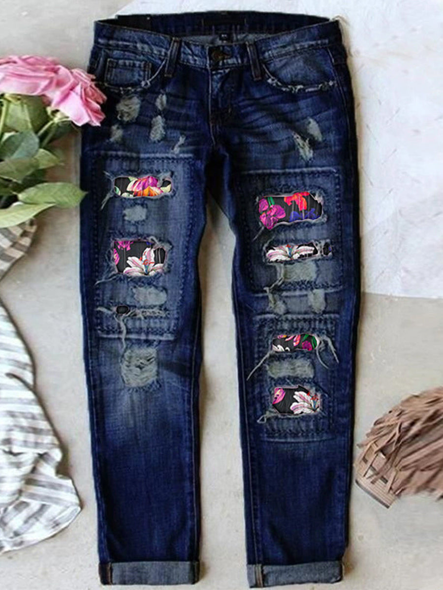 Stretch Ripped Frayed Raw Hem Distressed Jeans