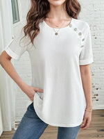 LilyWish Casual Solid Colour Round Neck Short Sleeve Blouse