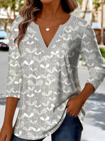 LilyWish Grey Long Sleeve V-Neck Top