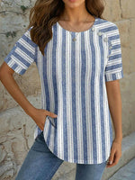 LilyWish Casual Striped Round Neck Short Sleeve Blouse